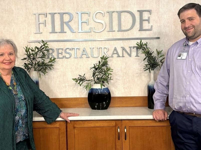 Anne Slowicki, Resident Advisory Council dining liaison, stays in touch with Dining Services Director Richard Weise to ensure her neighbors have amazing dining experiences at the community's restaurants. 