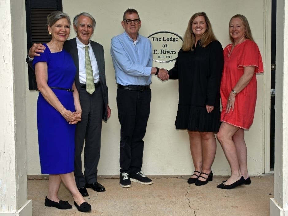 (l to r): Mary Anne Walser, Frank Virgin, Buckhead Heritage Executive Director Richard Waterhouse, Chelsea Montgomery (Atlanta Public Schools), and Judith Vanderver. Walser, Virgin, and Vanderver are Buckhead Heritage board members.
