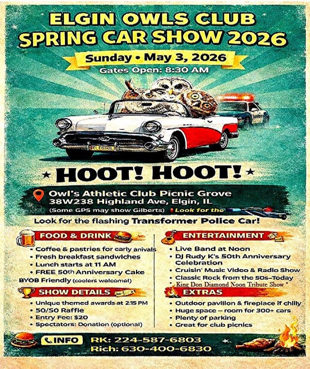 May 3 | Elgin Owls Club Spring Car Show 2026 | Huntley, IL Patch