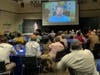 Jewish Long Beach CEO Zach Benjamin moderates a discussion with Geoff Schwartz, former NFL player, sports commentator and co-author of "Eat My Schwartz" with his brother Mitchell Schwartz, starting right tackle of the Kansas City Chiefs.  