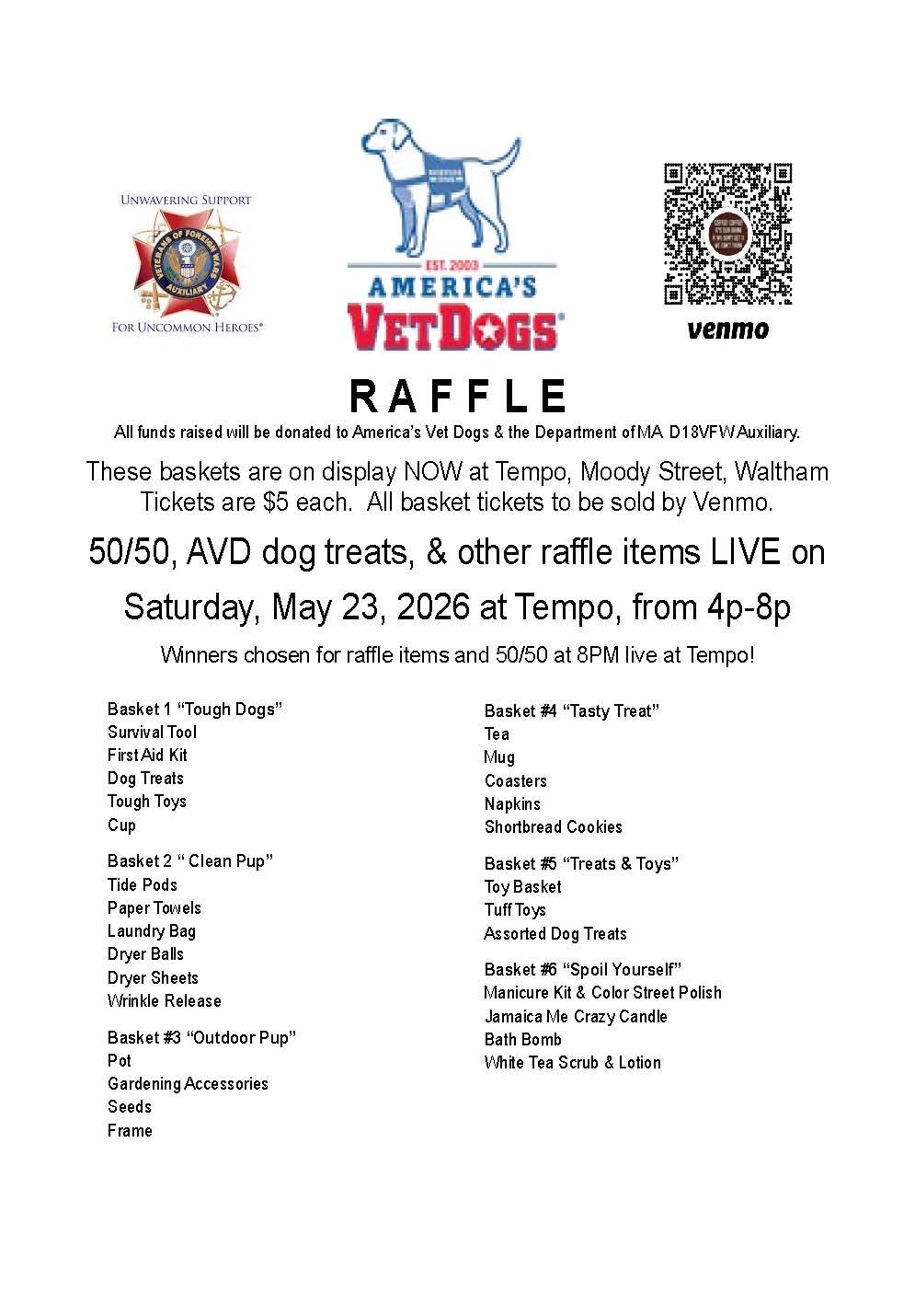 Basket Raffle Fundraiser for America's Vet Dogs