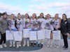 The Huntington field hockey team's seven special seniors with coaches Allison Conlon and Kathy Wright.