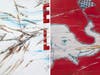 Sally Got Junked, Blunderbust (white) The Bulldozer, Blunderbust (red), 2023
Acrylic paint, oil paint, spray paint, pumice, rubber, metal flakes, paint chips, paint stick on aluminum
60 × 84 in | 152.4 × 213.4 cm