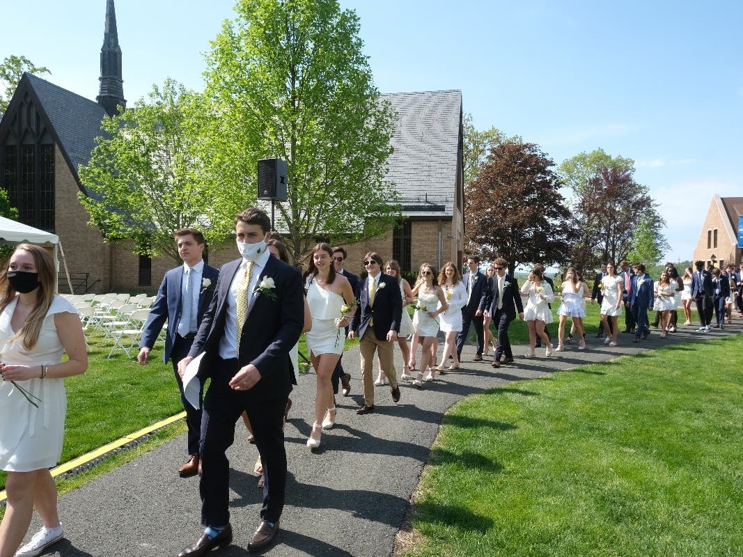 Members of Westminster School's Class of 2021 as they enter the school's May 16 commencement ceremony.