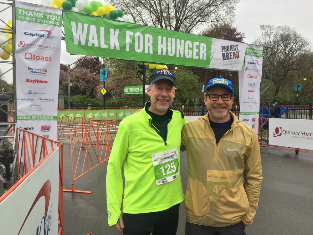 Pictured: Christopher Duggan (L) and his college friend Scott Kinney at the 2019 Walk for Hunger.
