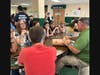The cafeteria where students take their lunch became a hands on training site practicing first aid techniques that could save a life in the event of an emergency.