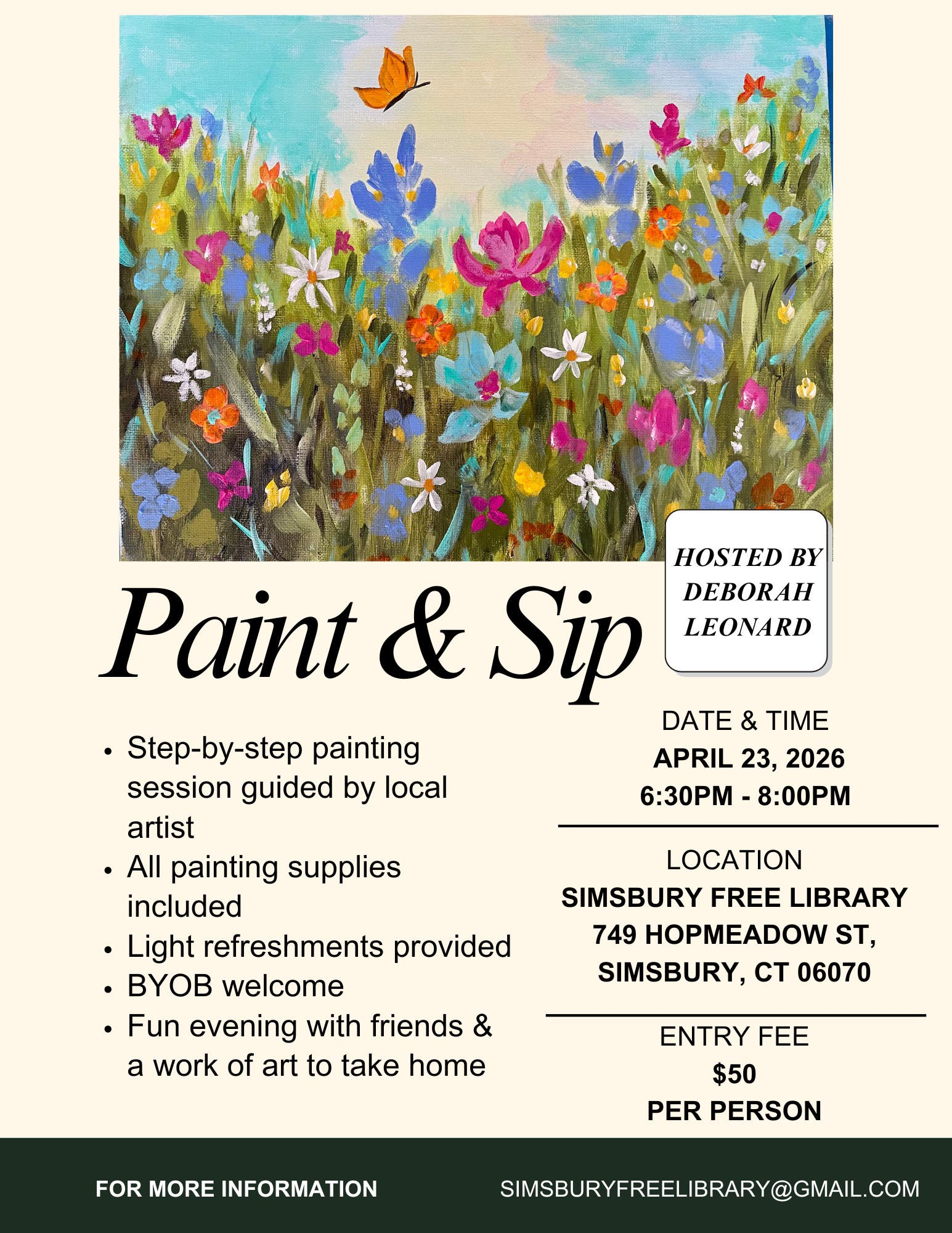 The Simsbury Free Library Presents: Paint and Sip with Deborah Leonard