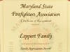 On June 23, 2026, at the Annual Conv. of the Md. St. Firefighters Assoc., the Leppert family received the Family Appreciation Prog. Award