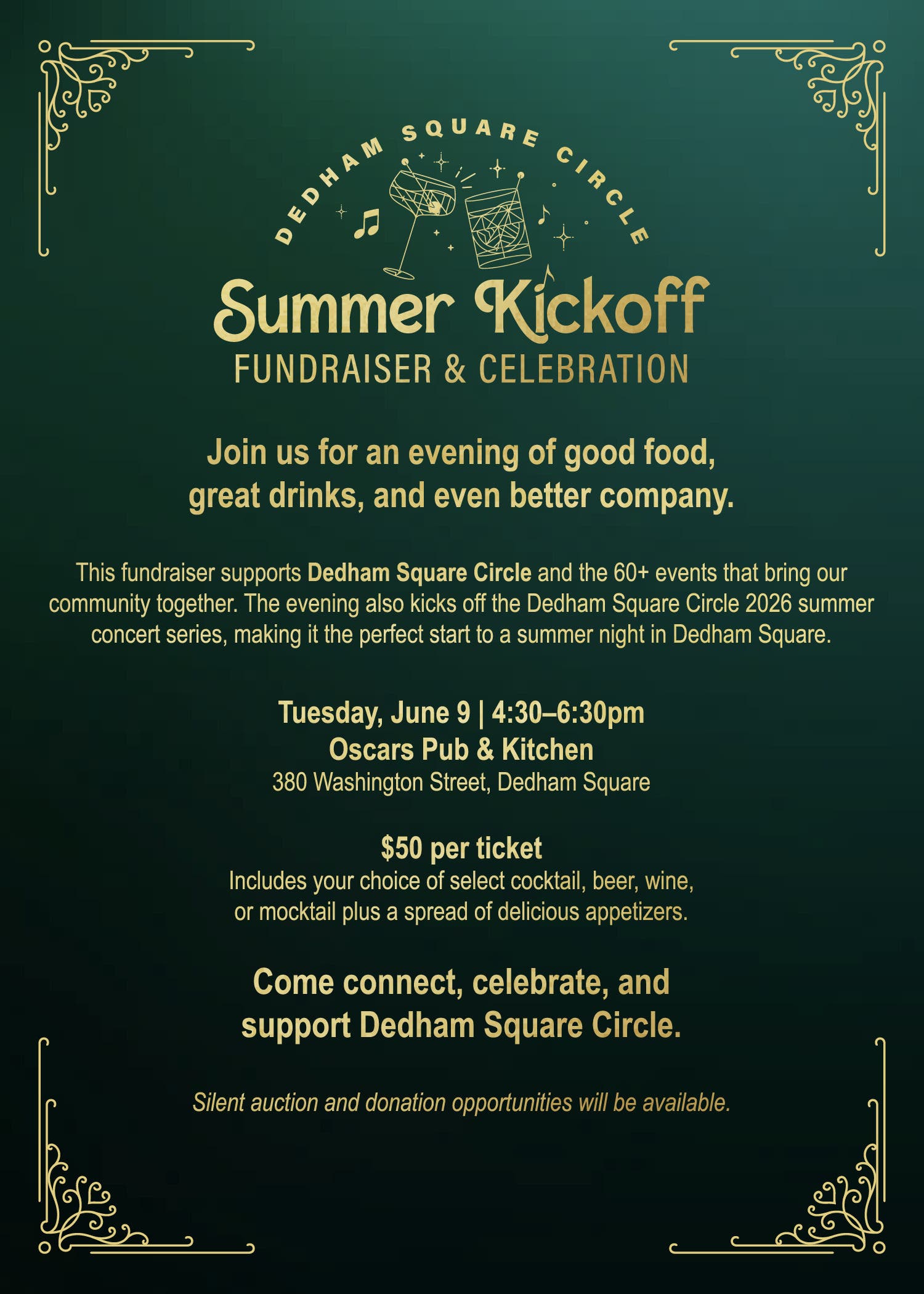 Dedham Square Circle's Summer Kickoff FUNDRAISER & CELEBRATION