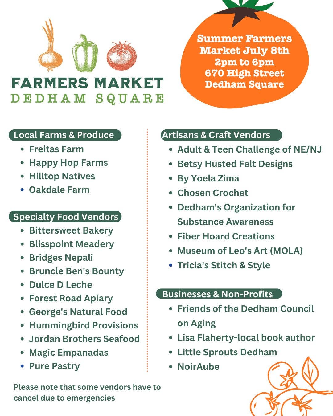 Dedham Square Summer Farmers Market