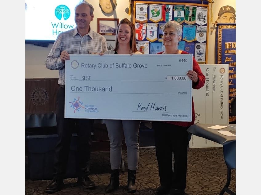 Left to right: Buffalo Grove Rotary Club President Bill Donahue, Liz Thomas, Senior Manager of Special Recreation at NWSRA and Grants Committee Chair Deenie Pomilia are pictured
