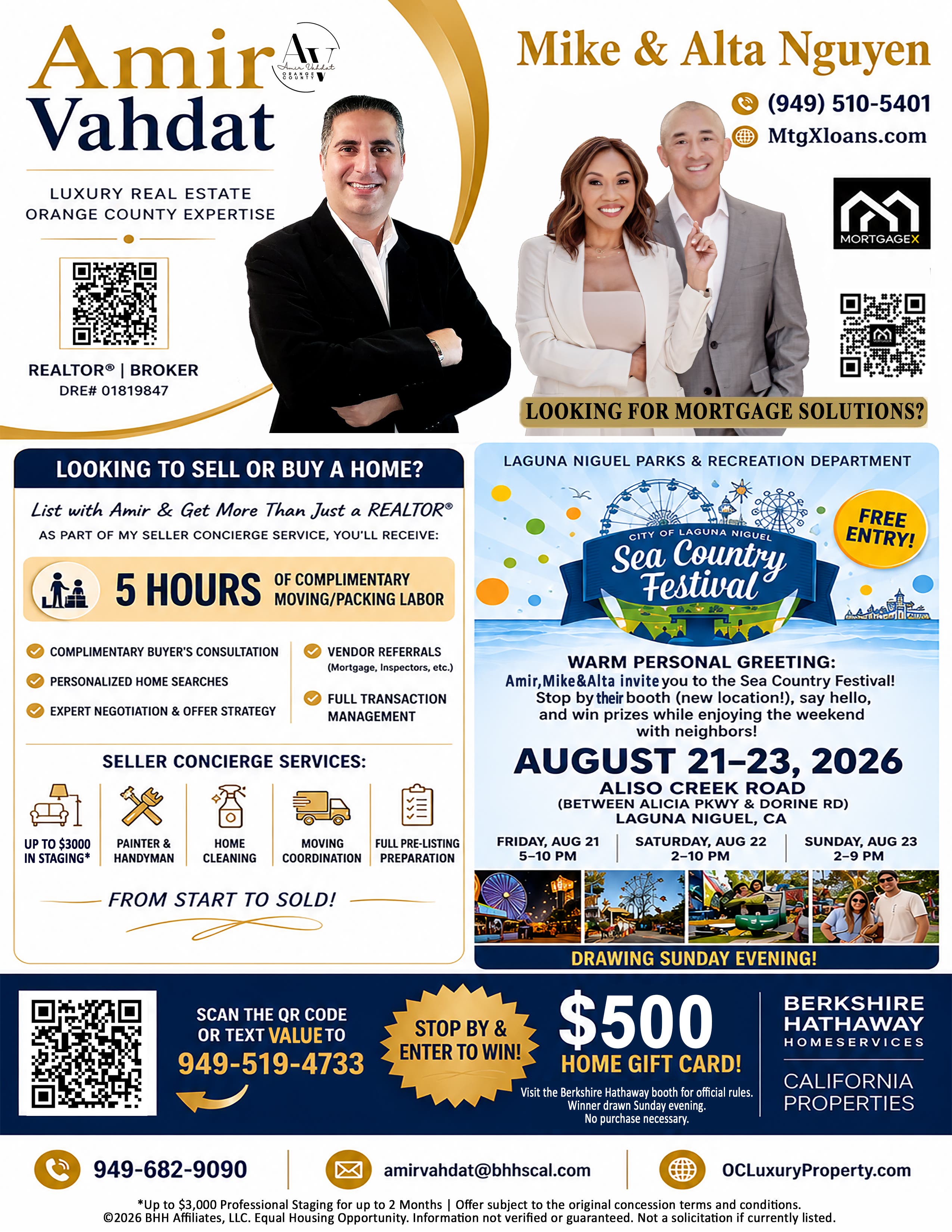 Amir Vahdat’s $500 Home Giveaway & Real Estate Booth, in Laguna Niguel Festival