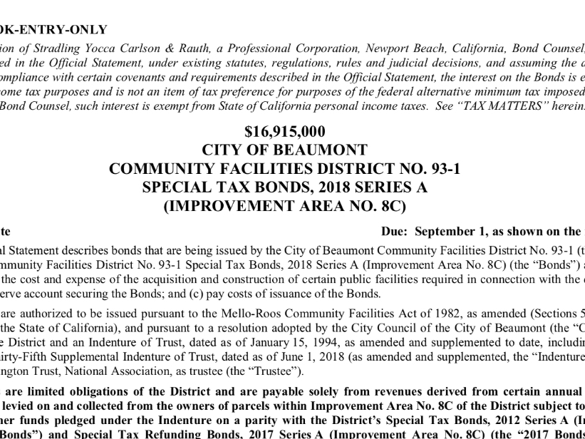 2018 Bond Debt on Sundance Area 8C without Voter Approval