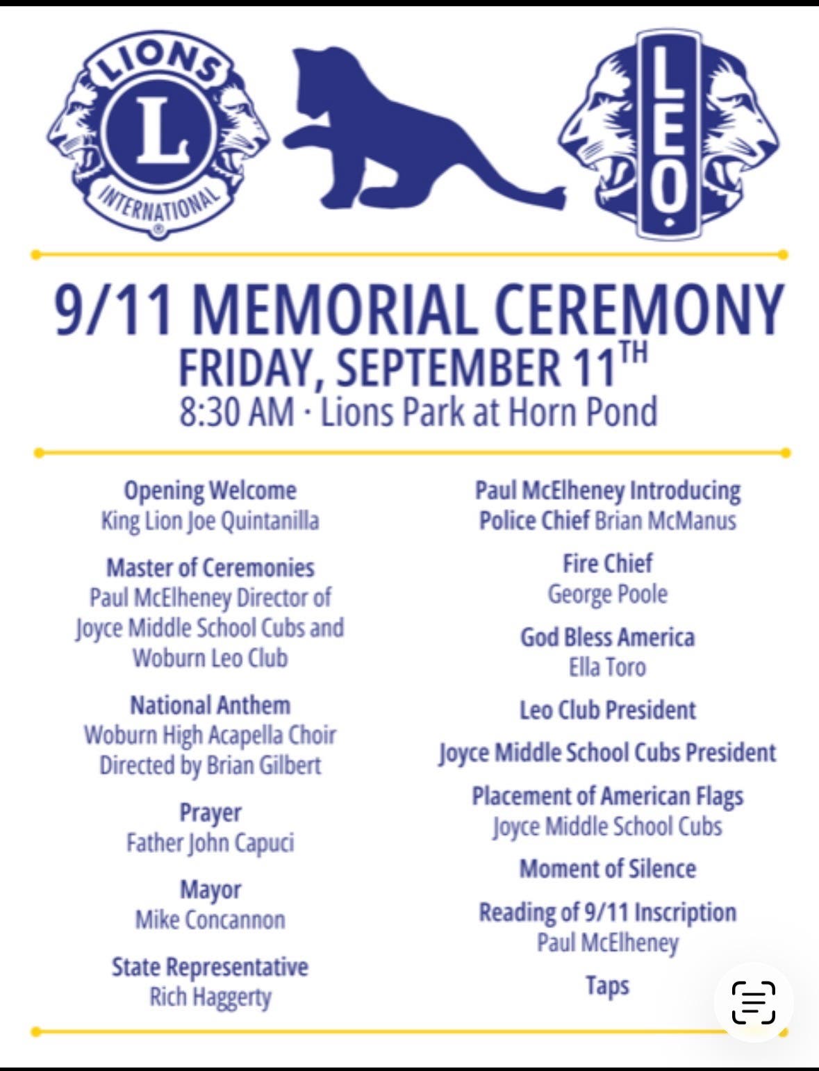 9/11 Memorial Ceremony - Lions Park at Horn Pond Woburn