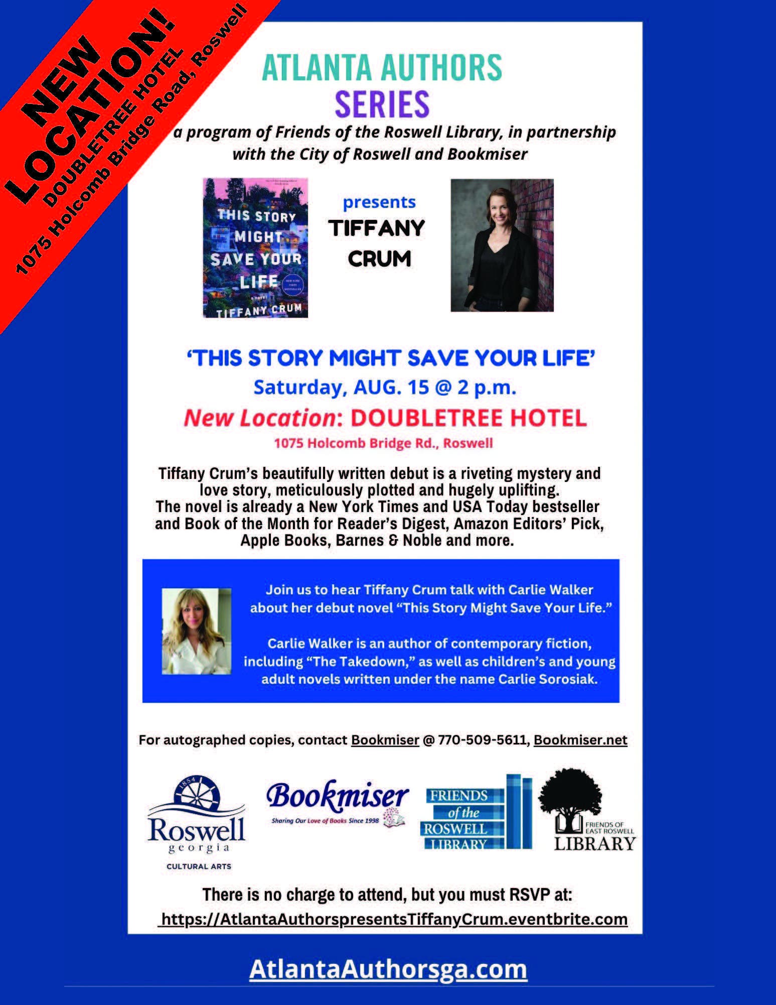 NEW LOCATION for 'This Story Might Save Your Life' Author Event This Saturday
