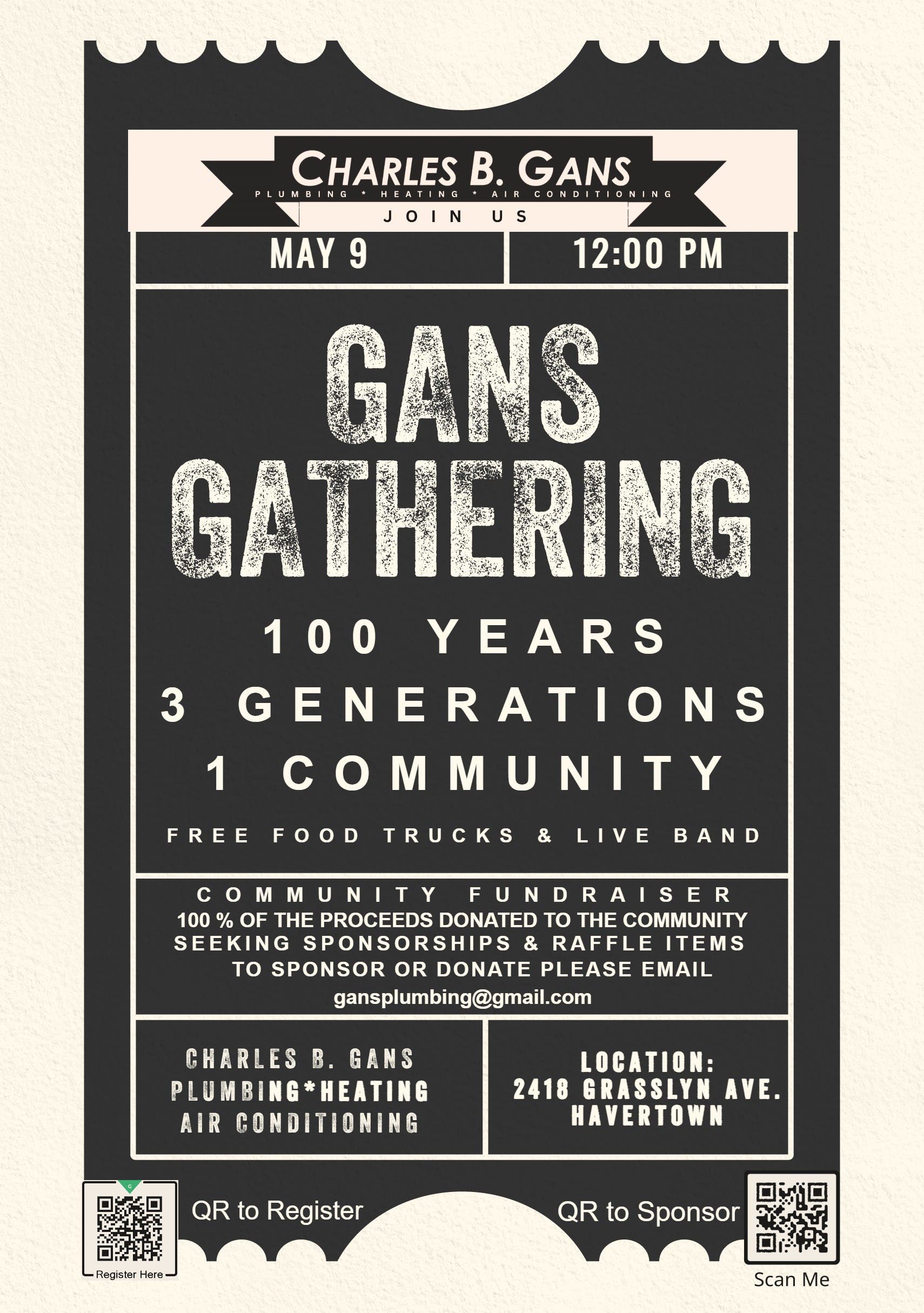FREE Gans Gathering- 100th Anniversary & Fundraiser!