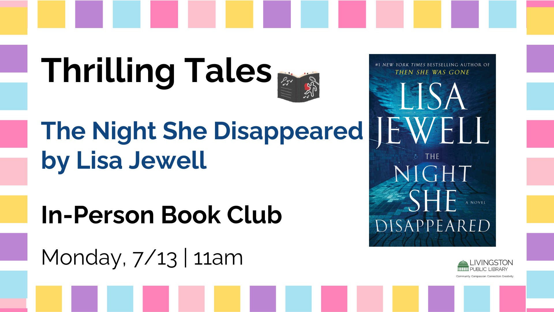 Thrilling Tales Book Club: The Night She Disappeared by Lisa Jewell