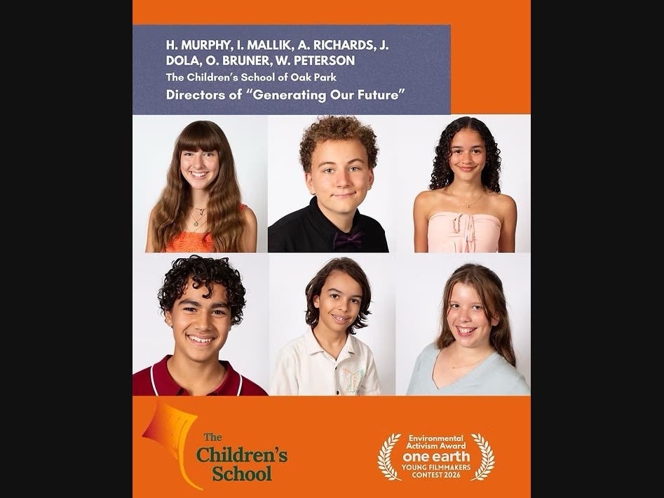 Recent graduates of The Children’s School of Oak Park won a 2026 One Earth Young Filmmakers Environmental Activism Award for Generating Our Future, their 8th-grade film exploring data centers and Great Lakes water.