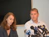 International attorney Juliya Arbisman, left, and Scott Hapgood at a press conference in New York City on Aug. 20, 2019.