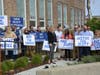 Supporters of Darien's Scott Hapgood at a press conference on Monday.