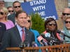 U.S. Sen. Richard Blumenthal speaks at Scott Hapgood's press conference.