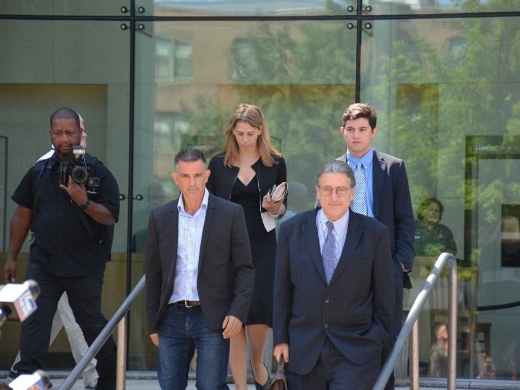 Fotis Dulos, left, and criminal defense attorney Norm Pattis following a recent court hearing in Stamford.