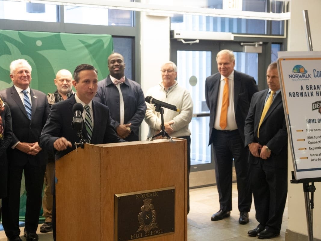 State Sentate Majority Leader Bob Duff discusses the new Norwalk High School, which is scheduled to be built by 2023 using 80 percent-funding from the state.