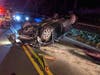 One person was injured Thursday night in this one-car rollover crash on Cross Highway in Westport, according to fire officials.