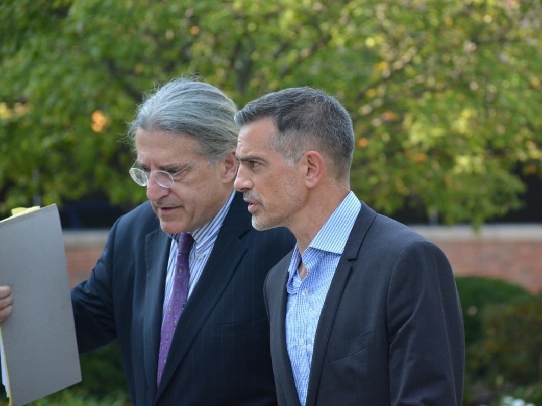 The late Fotis Dulos, right, and attorney Norm Pattis arriving at a court hearing last summer.