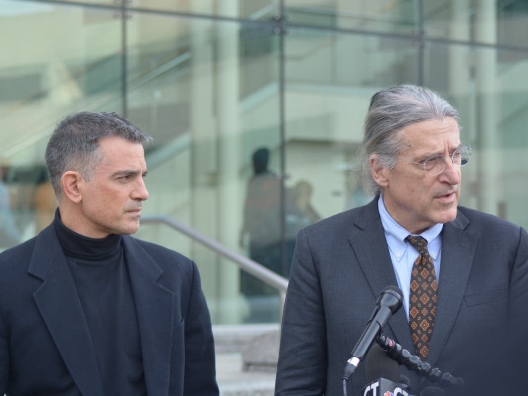 The late Fotis Dulos, left, and attorney Norm Pattis, at a court hearing in Stamford earlier this winter.