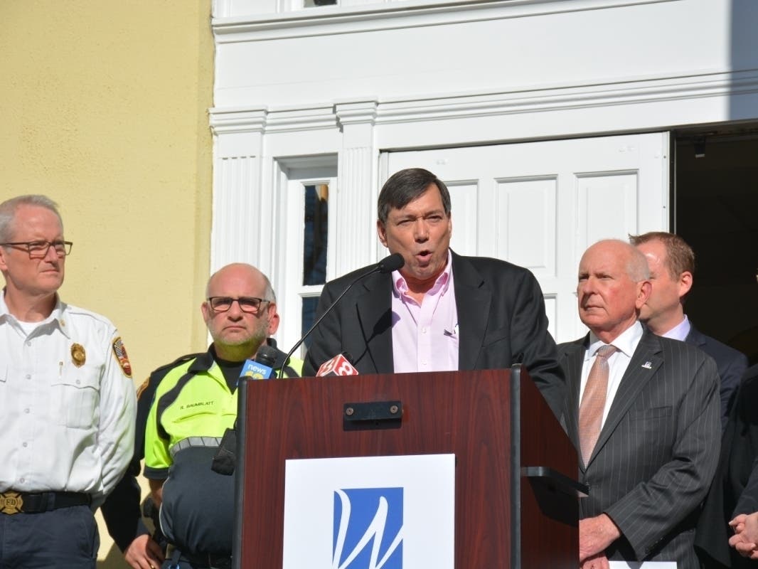 Westport-Weston Health District Health Director Mark Cooper at a coronavirus press conference Wednesday at Town Hall.