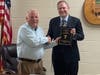 Oxford First Selectman George Temple, left, and Dr. Frederick Browne of Griffin Hospital. Temple presented Browne with a plaque thanking the physician for his support and advice during the COVID-19 pandemic.
