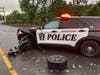 The smashed Naugatuck police cruiser.