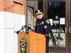 Naugatuck Police Deputy Chief C. Colin McAllister speaks to the media about the hit-and-run crash that injured Lt. Mark Pettinicchi.