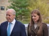 Michelle Troconis, right, and her father, Dr. Carlos Troconis, leaving Stamford Superior Court, Oct. 18, 2022.