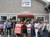 The crowd outside at the ribbon-cutting ceremony at Fairfield County Story Lab in Fairfield. 