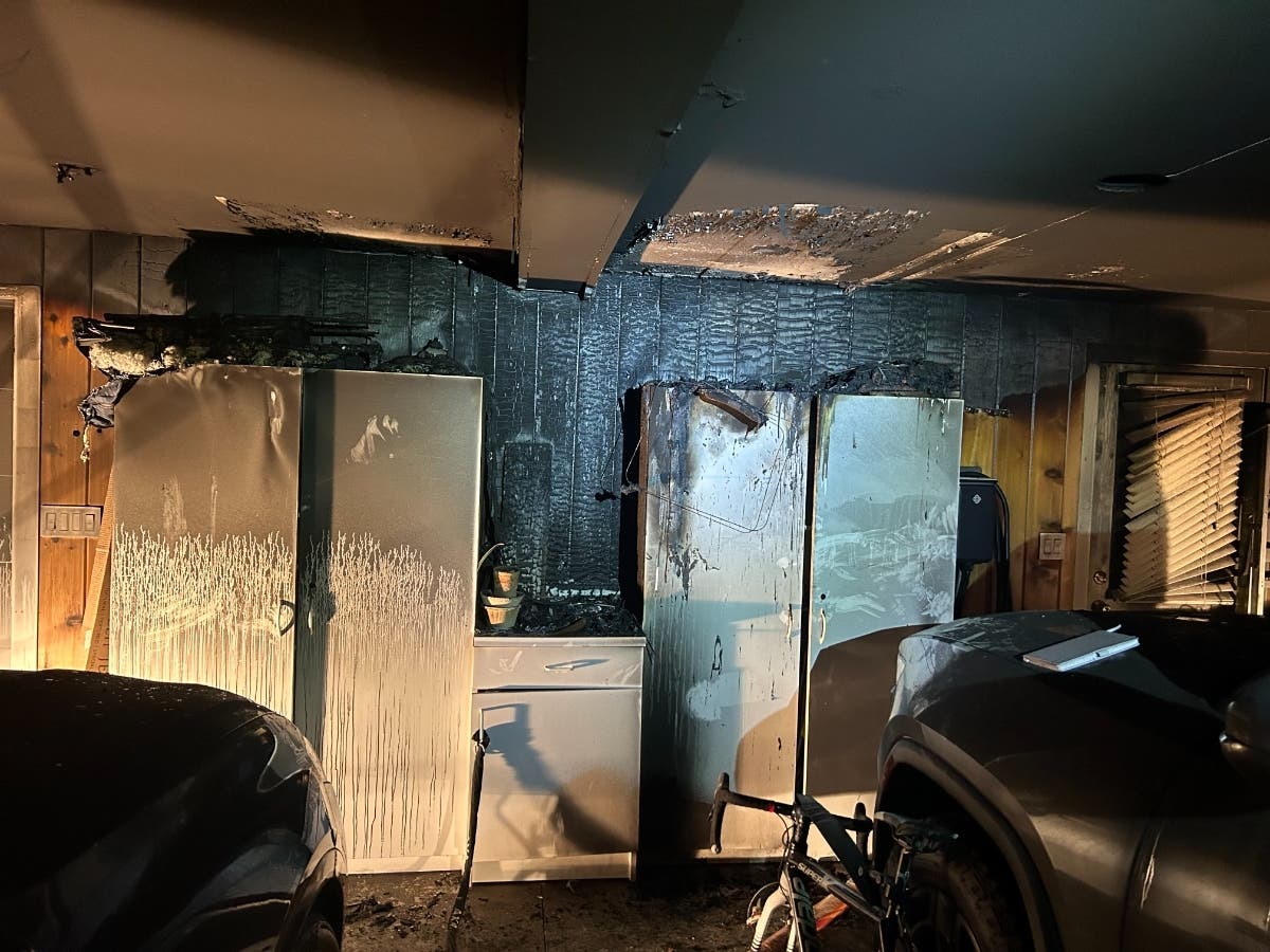A fire Thursday night damaged this garage in a home on Burr Farms Road in Westport, according to fire officials. No injuries were reported.