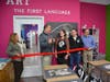 From left, Fairfield Communications Director Lisa Clair; First Selectman Bill Gerber; Monica and Jay Dulski, owners; and Community & Economic Development Director Mark Barnhart at the ribbon-cutting for Children's Art Classes in Fairfield.