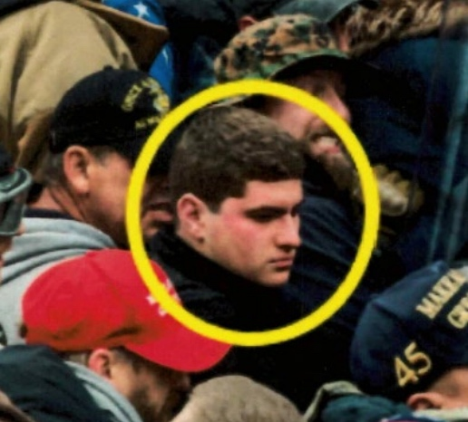 Surveillance photo of Benjamin Cohen, 22, of Westport at the U.S. Capitol on Jan. 6, 2021. Cohen pleaded guilty to Monday to a felony charge of assaulting law enforcement​ in connection with the case.