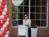 Fairfield University Provost Dr. Christine Siegel speaks at the ribbon-cutting ceremony for Fairfield Post.