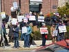 Protesters in downtown Westport on Saturday during the No Kings rally.