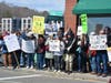 Protesters in downtown Westport on Saturday during the No Kings rally.