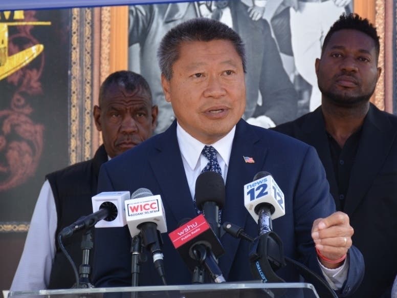 State Sen. Tony Hwang at a news conference in September 2025. Hwang announced Monday that he is retiring his position representing the 28th District, and will not seek re-election.