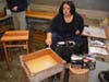 Fairfield Warde student Aleera El-Tourky points to some of the intricate laser design work she is utilizing in a storage table she's making.