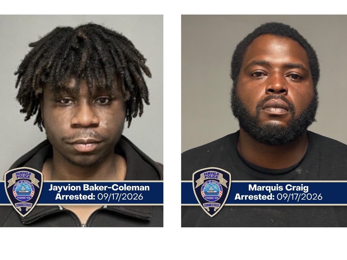 Bridgeport residents Jayvion Baker-Coleman, left, and Marquis Craig were arrested on charges of assaulting a police officer, larceny and other violations after a Thursday incident that left a Fairfield police officer injured, according to authorities.
