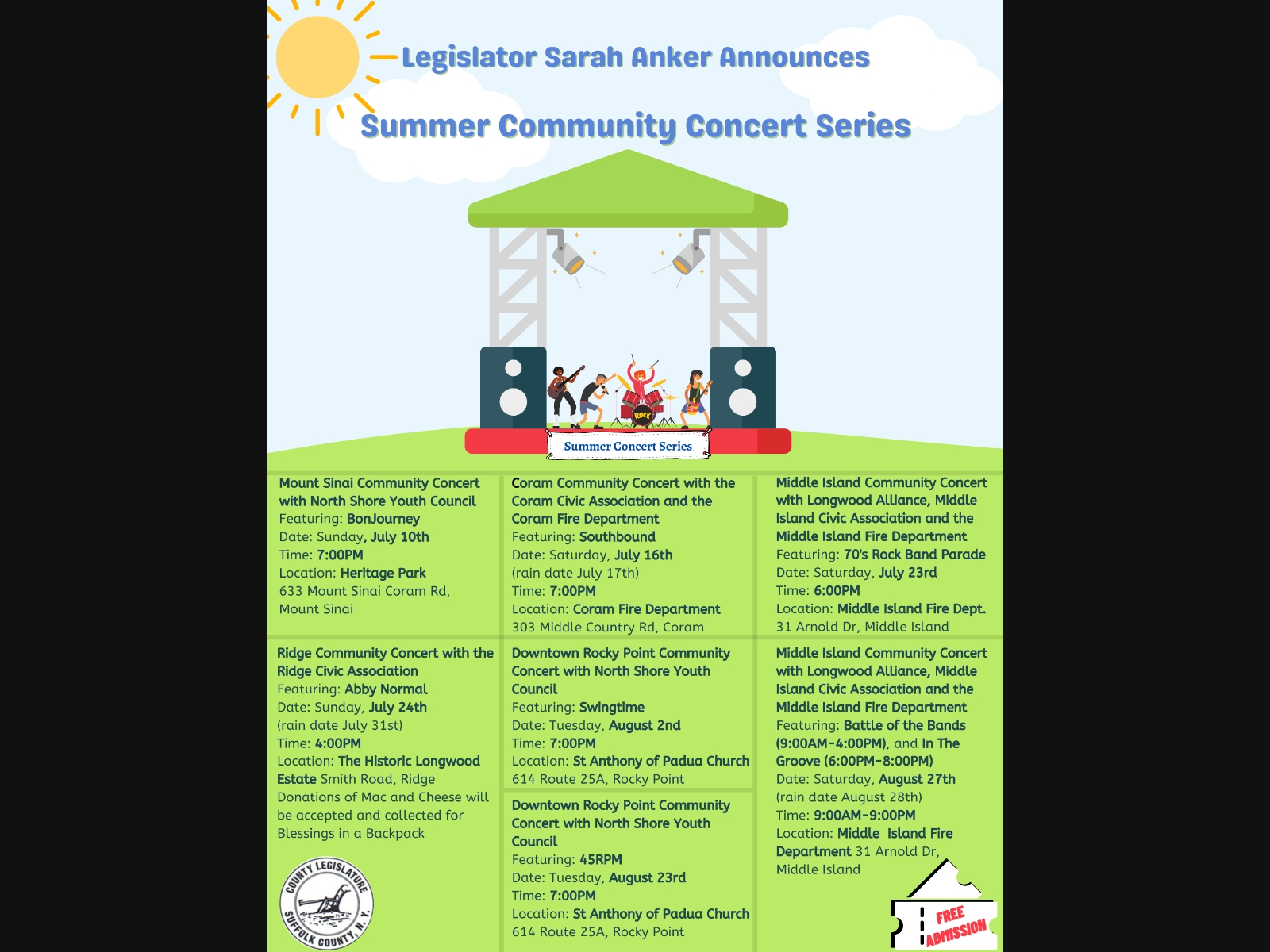 Legislator Anker Announces Summer Community Concerts Miller