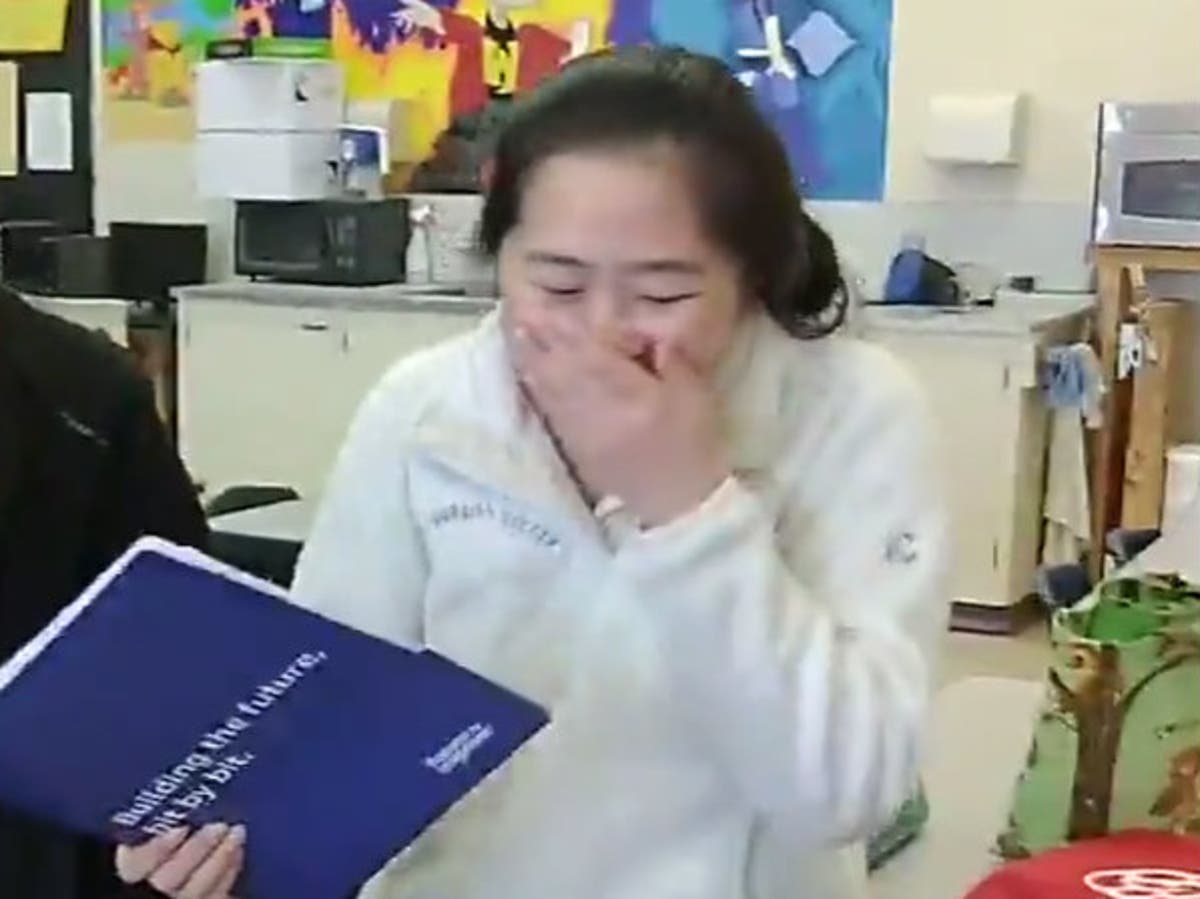 High school senior Ashley Chu learns that she is the recipient of an Amazon Future Engineer Scholarship. 