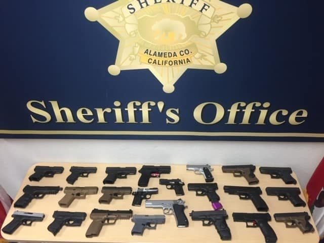 Some of the seized guns were put on display at the Eden Township Sheriff's Office Substation in Alameda County.
