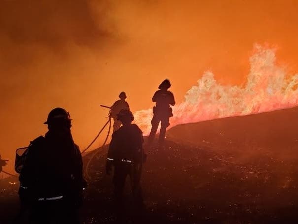 The view of arriving firefighters.
