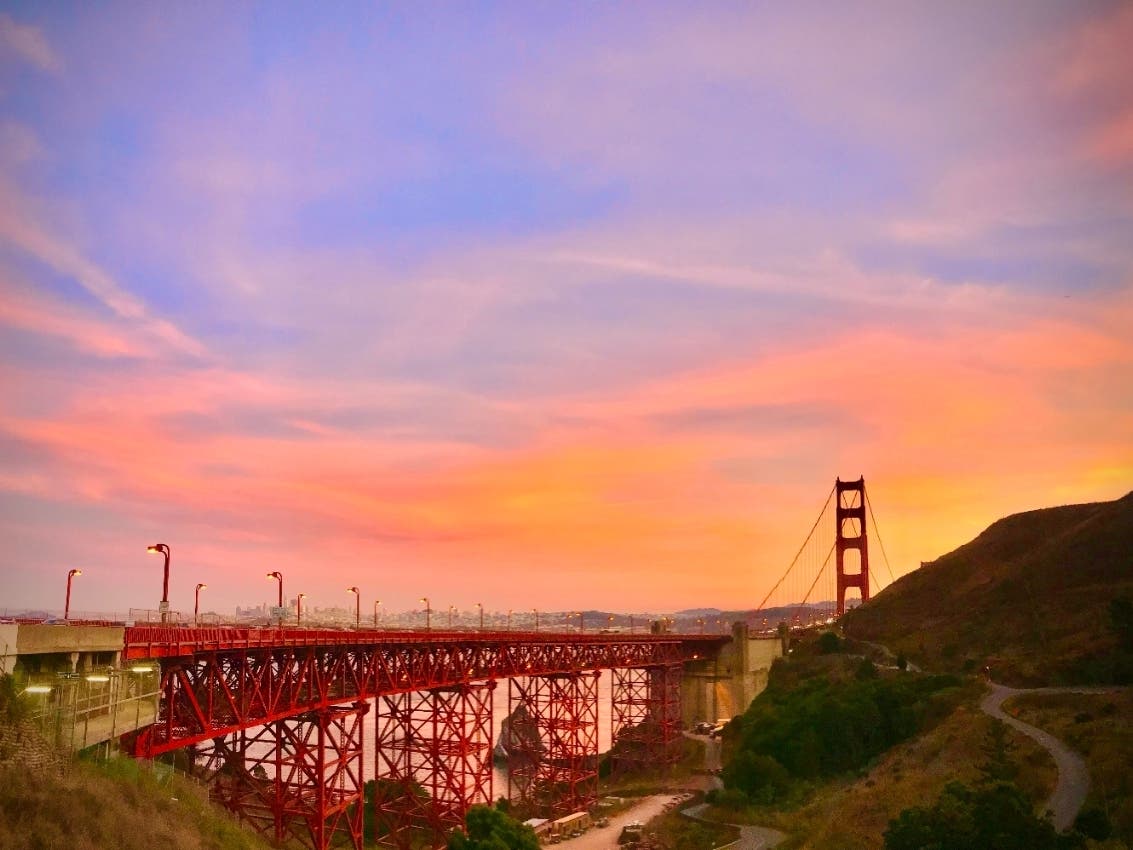 A beautiful sunset behind the Golden Gate Bridge, San Francisco, Calif., 2019.